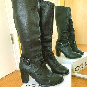 Knee High Heeled Boot Leather